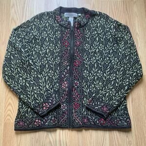 Nomadic Traders Women's Cardigan Sweater Floral Full Zip Ramie Cotton Size XL